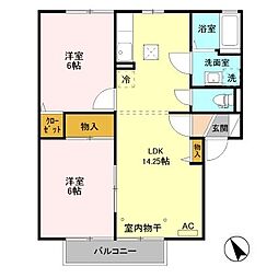 フラワーレジデンス北山E 2LDKの間取図画像