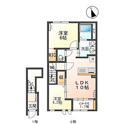 アミカル 2LDKの間取図画像