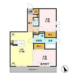 ディアコート 2LDKの間取図画像