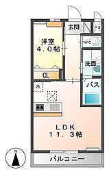 プランドールA棟 1LDKの間取図画像