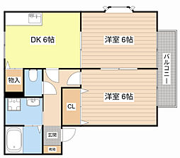 サンビレッジ花垣B棟 2DKの間取図画像