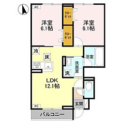 Dブルー・東城南 2LDKの間取図画像