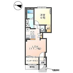 小山市西城南5丁目アパート 1LDKの間取図画像