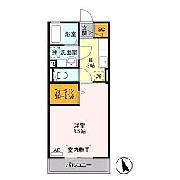 プティール3 1Kの間取図画像