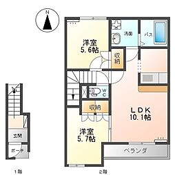 ユングフラウ 2LDKの間取図画像