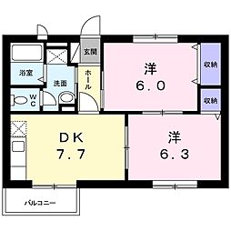 グリーンコーポA 2DKの間取図画像