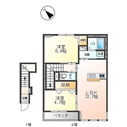 ボンシャンス2 2LDKの間取図画像