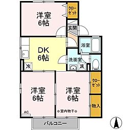 コーポリッチモンドB 3DKの間取図画像
