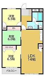 海老名コーポラスA棟 3LDKの間取図画像