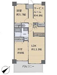 グランドヒルズ本厚木 2SLDKの間取図画像
