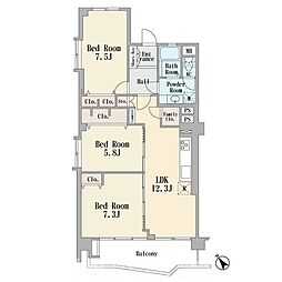 藤が丘マンション 3LDKの間取図画像