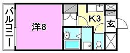 エコール久米 1Kの間取図画像