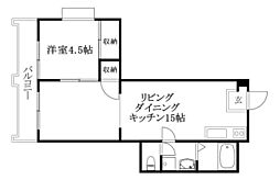 カサグランデ市坪 1LDKの間取図画像