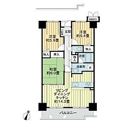 サーパス祝谷 3LDKの間取図画像