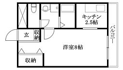 プレアール三番町 1Kの間取図画像