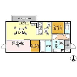 クランツ古川西 A棟 1LDKの間取図画像