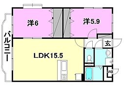 ジュネス西石井 2LDKの間取図画像