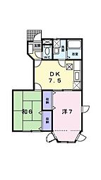 パールハイツA 2DKの間取図画像