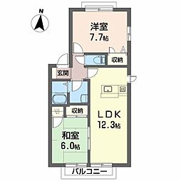 グランシードあいB 2LDKの間取図画像