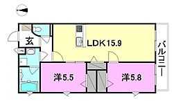 リベールマノワール 2LDKの間取図画像