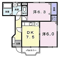 アルモニーハイツ 2DKの間取図画像