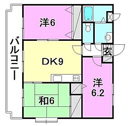 ユーミーEM野間 3DKの間取図画像