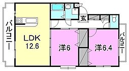 クレセント市坪 2LDKの間取図画像