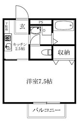 ディアハイム中村 1Kの間取図画像