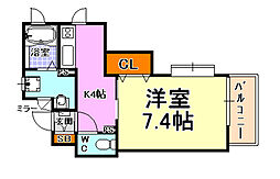 ネージュ芦屋川 1Kの間取図画像