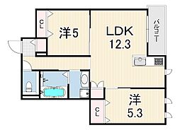 LA VITA摂津本山 2LDKの間取図画像