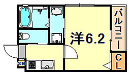 ワコーレヴィータ青木ウエスト 1Kの間取図画像