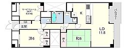コート芦屋朝日ケ丘4号棟 2SLDKの間取図画像
