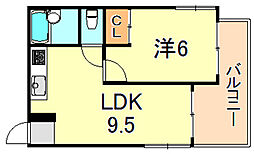 ベルシェ岡本 1LDKの間取図画像