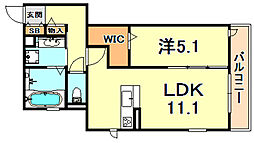 マルベリー甲南山手 1LDKの間取図画像