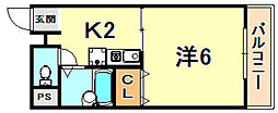 ウィステリア青木 1Kの間取図画像