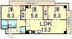 パレロワイヤル武庫之荘 3LDKの間取図画像