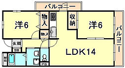 ガーネット森北町 2LDKの間取図画像