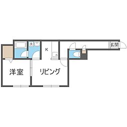 キートス美園 1DKの間取図画像