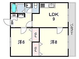 レオパレス荒打2 2LDKの間取図画像