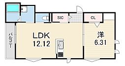 アヴニール西新町 1LDKの間取図画像