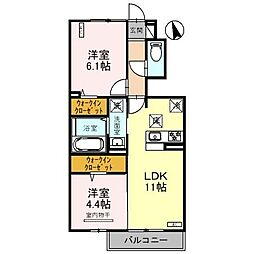 オルテンシア 2LDKの間取図画像