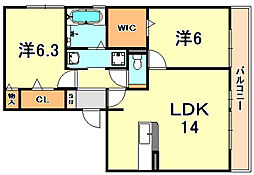 サニープレイス塩屋台 2LDKの間取図画像