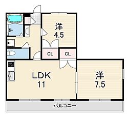 レオパレス荒打2 2LDKの間取図画像