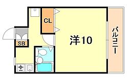 フルール名谷 1Kの間取図画像