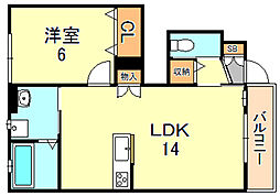 ハイツフローラ南 1LDKの間取図画像