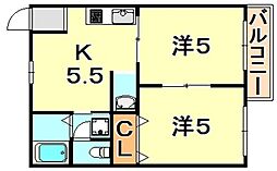 塩屋ヴィレッジC棟 2Kの間取図画像