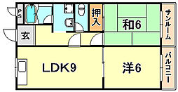 ハニーサイド塩屋 2LDKの間取図画像