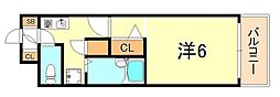 バッハレジデンス神戸ウエストB棟 1Kの間取図画像