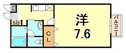 ヴューテラス前開 1Kの間取図画像