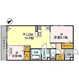 クレール林崎 2LDKの間取図画像